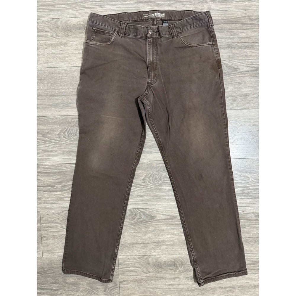 Carhartt Mens 38x30 Relaxed Fit Canvas Work Pants Brown Faded Carpenter
